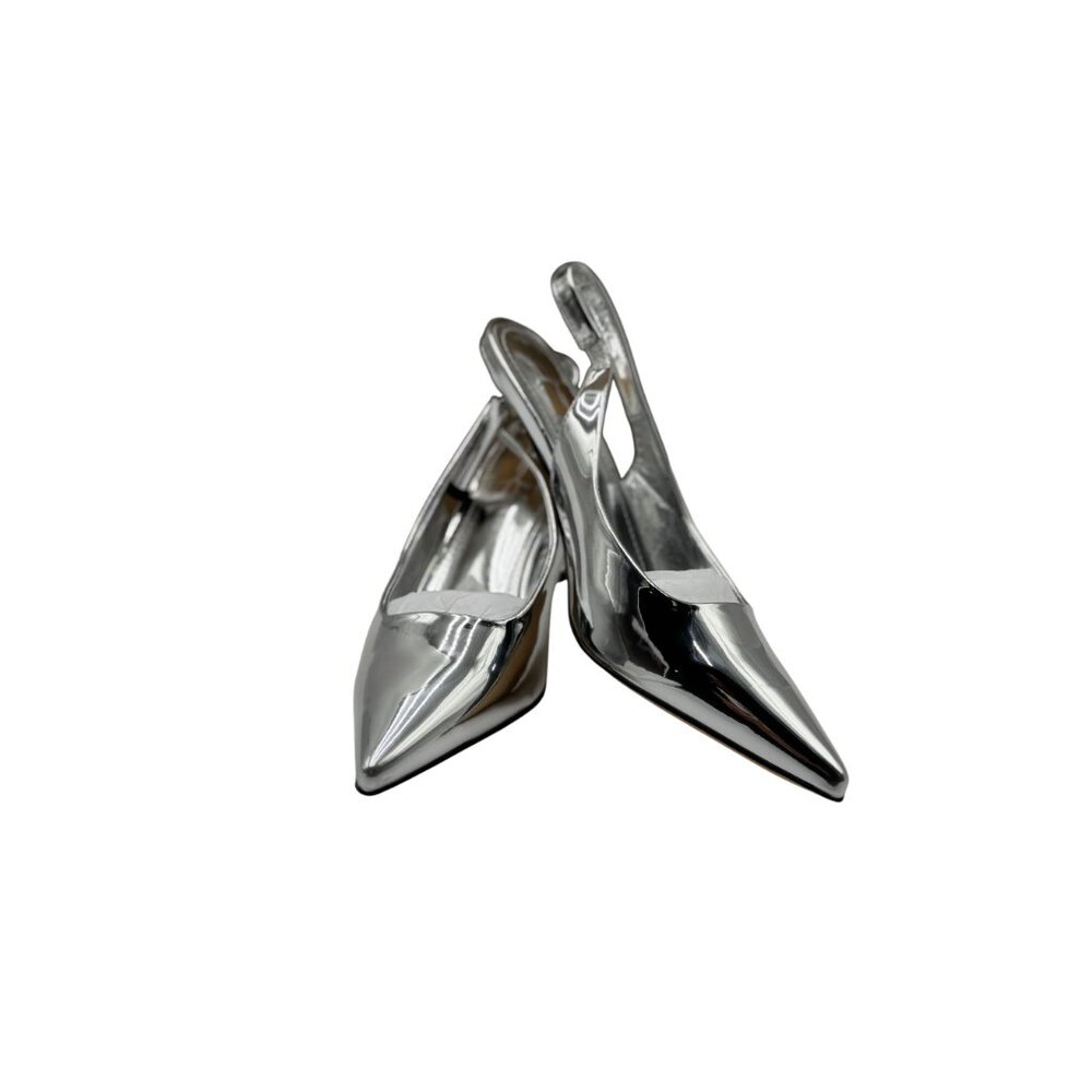 NEW Heelchic Womens Size 6 Silver Pointed Toe Slingback Heels Kitten Heel - Picture 5 of 16